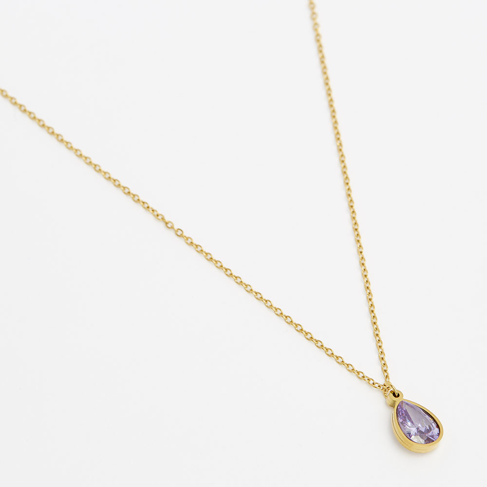COLLIER ACIER GOUTTE PENDANTE FACETEE COULEUR ROSE