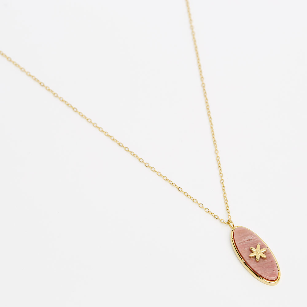 COLLIER ACIER MEDAILLON OVAL AVEC PIERRE NATURELLE ET ETOILE