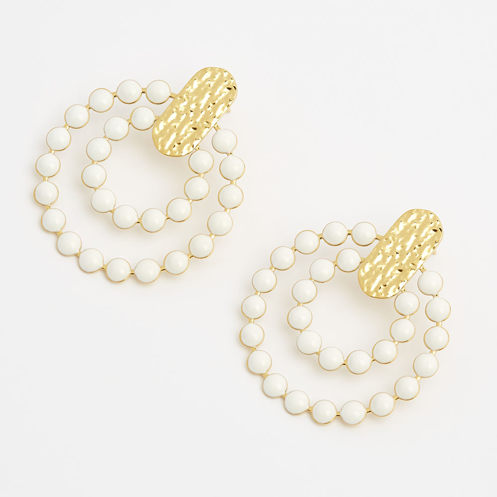 BOUCLES D'OREILLES ACIER CLOU DOUBLE CERCLE MULTI ROND BLANCS