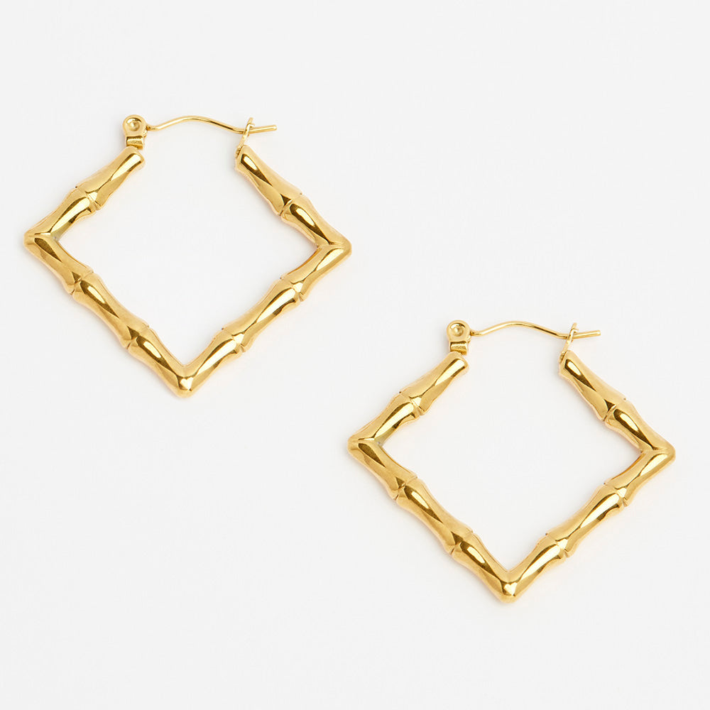 BOUCLES D'OREILLES ACIER FINE CREOLE CARREE EFFET BAMBOU