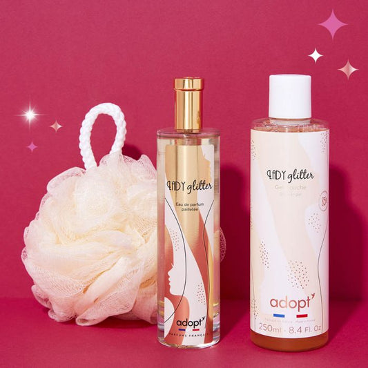 Coffret Lady glitter - eau de parfum 100ml + gel douche 250ml + fleur de bain