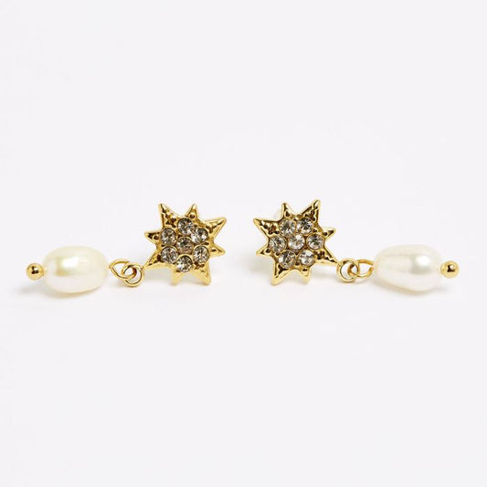Boucles d'oreilles en acier étoile strassée et perles pendantes